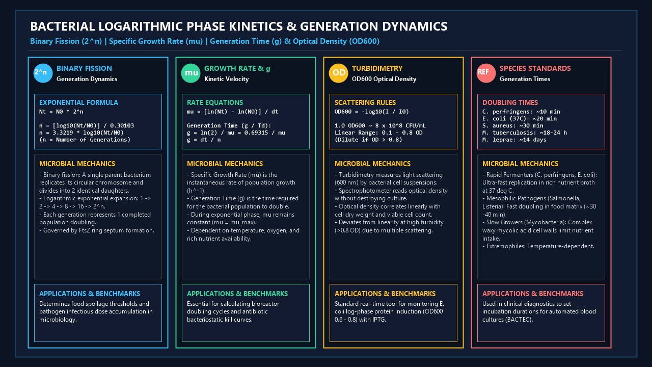 Bacterial Logarithmic Phase Kinetics & Generation Dynamics