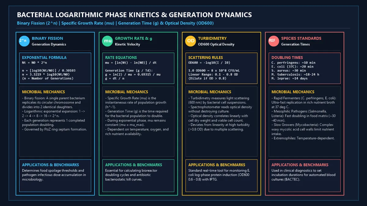 Bacterial Logarithmic Phase Kinetics & Generation Dynamics