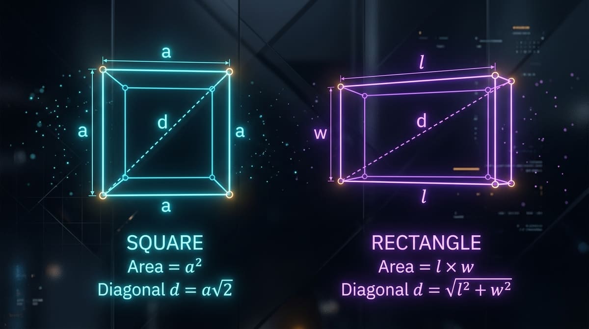 How to Calculate Area of Square and Rectangle: Complete Formulas, Diagonals & Real-Life Examples