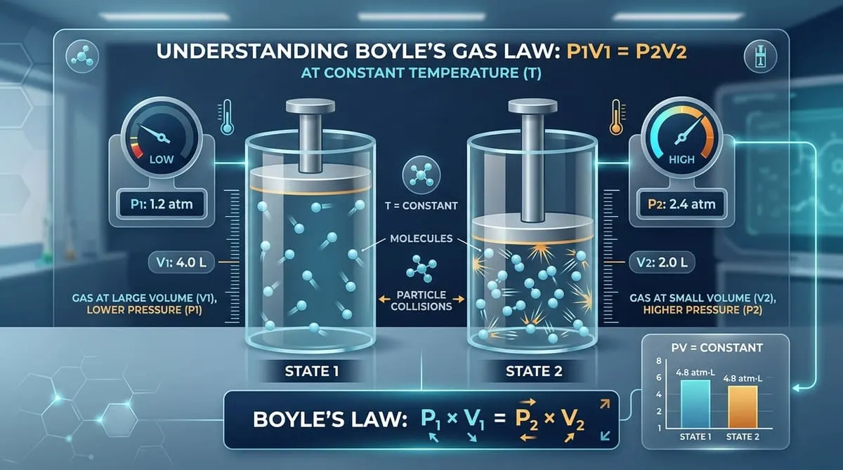 Understanding Boyle's Gas Law: P1V1 = P2V2 Infographic