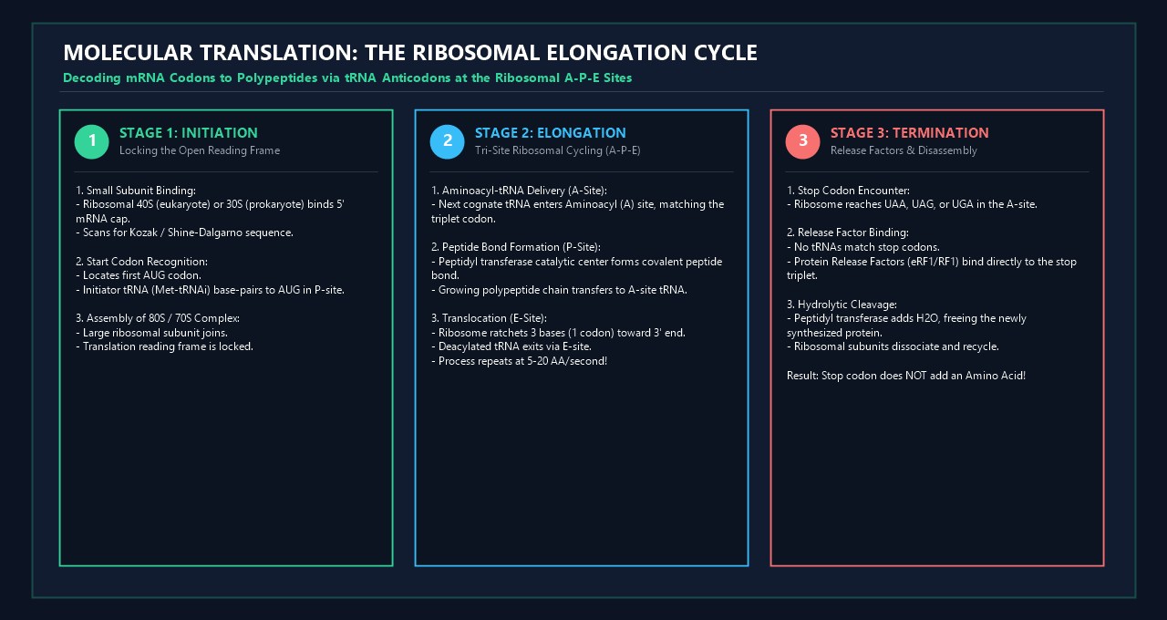 Ribosomal Translation Mechanism: Initiation, Elongation, Termination