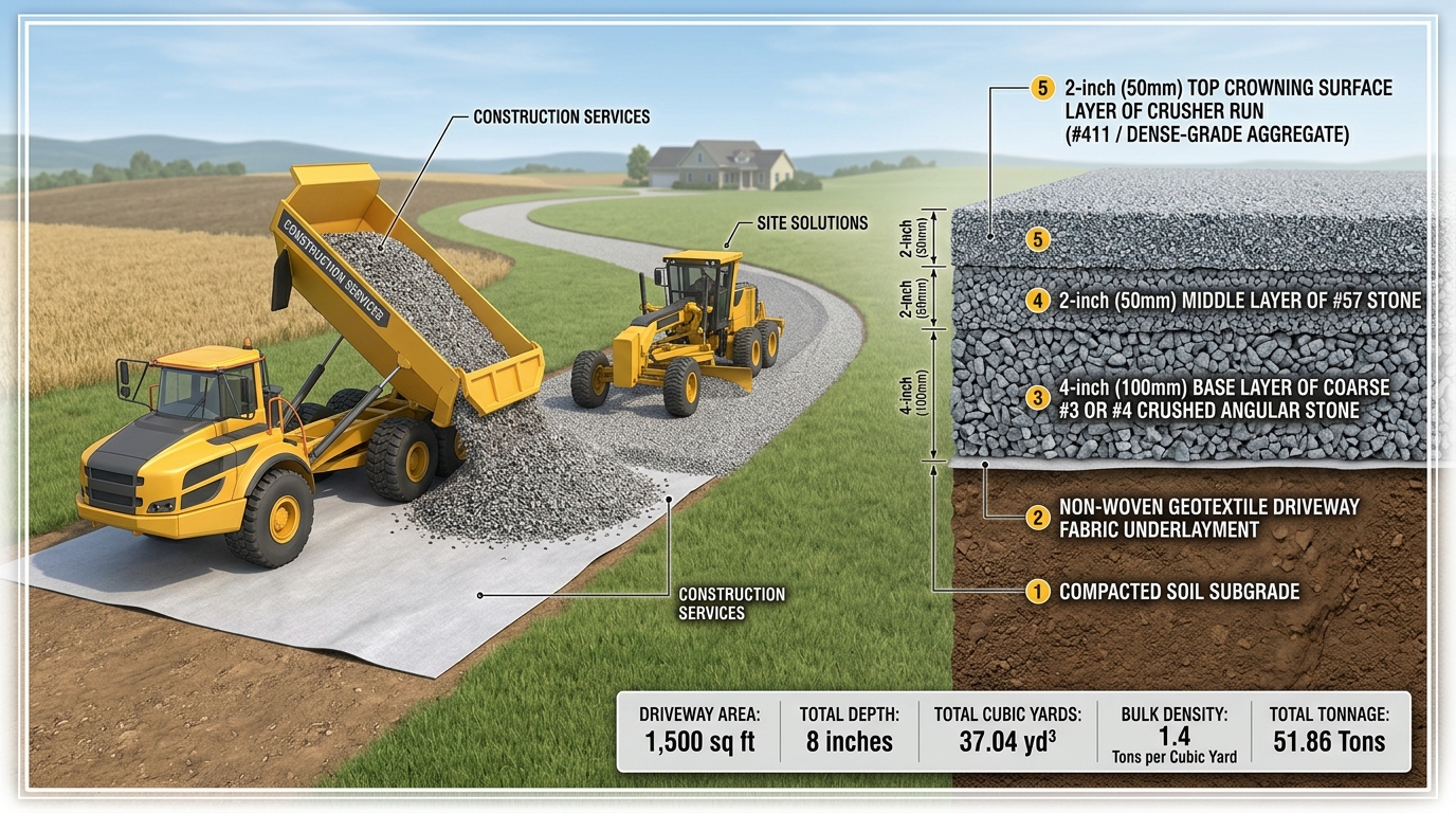 Aggregate Gravel Driveway Tonnage and Volume Estimator Guide