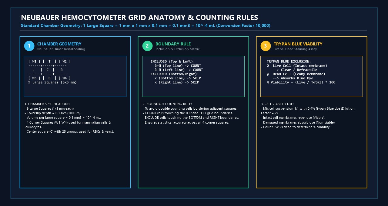 Neubauer Hemocytometer Grid Anatomy and Counting Rules