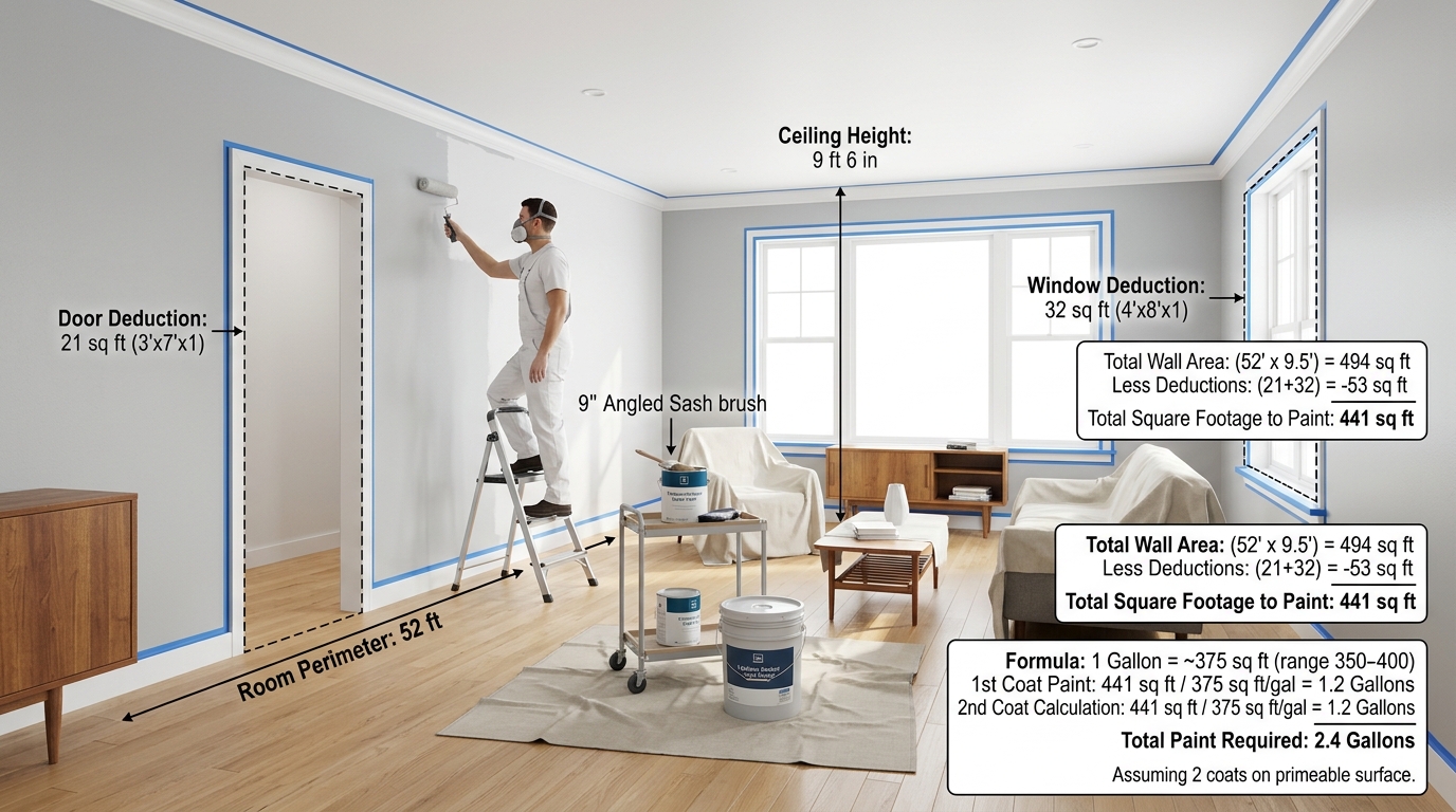 Interior Wall Paint Gallons Solver and Coverage Guide