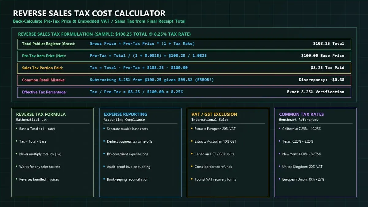 Reverse Sales Tax Cost Calculator Infographic