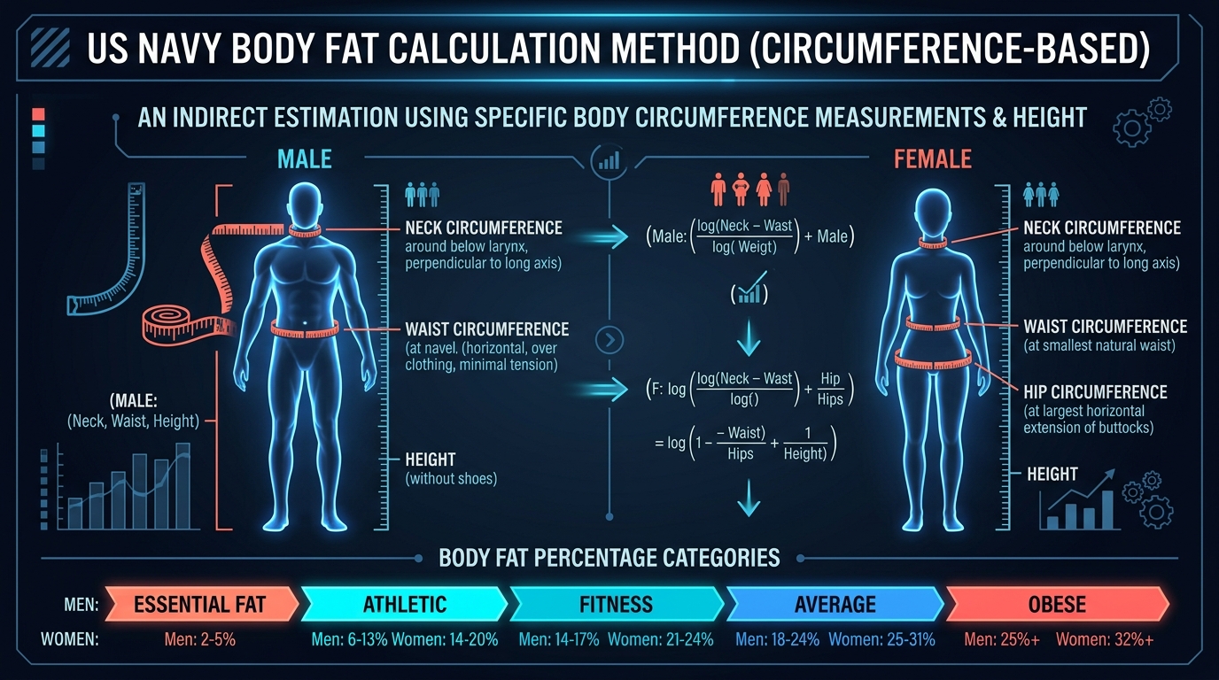 US Navy Body Fat Calculation Method Infographic