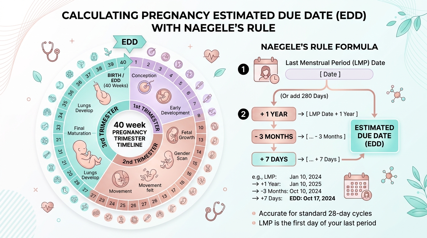 Calculating Pregnancy Estimated Due Date with Naegeles Rule Infographic