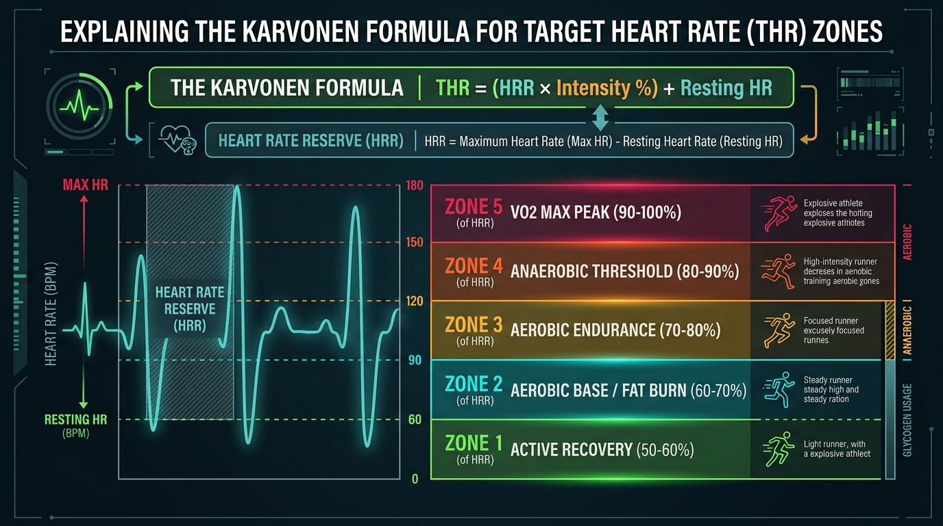 Explaining the Karvonen Formula for Target Heart Rate Zones Infographic